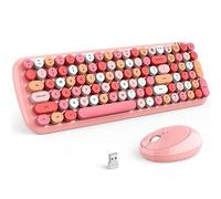KNOWSQT Ensemble clavier et souris sans fil, rose clair, 100 touches 2,4 GHz, clavier rond pour machine à écrire, récepteur USB, Plug and Play, pour Windows, PC, ordinateur portable, ordinateur de