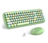 KNOWSQT Ensemble clavier et souris sans fil, vert clair, 100 touches, 2,4 GHz, clavier rond pour machine à écrire mignon, récepteur USB Plug and Play, pour Windows, PC, ordinateur portable, ordinateur