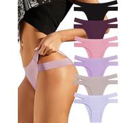 Knowyou Lot de 6 Culottes de Bikini Sexy sans Couture pour Femme - Coupe Haute - Bretelles Extensibles - Culotte Coquine pour Femme, Un Lot de 6 (Violet, Gris, Noir, Marron, Bordeaux, Rose), Medium