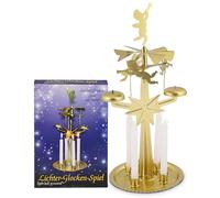 Knox Carillon lumineux décoratif vintage - Bougeoir en métal doré - Décoration de Noël avec 4 bougies - Hauteur 25 cm - Décoration nostalgique de salon et de table pour l'Avent et Noël