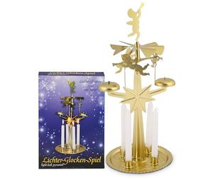 Knox Carillon lumineux décoratif vintage - Bougeoir en métal doré - Décoration de Noël avec 4 bougies - Hauteur 25 cm - Décoration nostalgique de salon et de table pour l'Avent et Noël