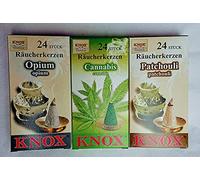 KNOX Lot de 3 bougies d'encens « exotiques » - Parfums : opium + cannabis + patchouli - Taille : M - 72 pièces - Fabriqué en Allemagne