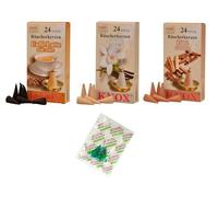 KNOX Lot de 3 cônes d'encens à la vanille latte avec cannelle - Parfums : café latte, vanille, cannelle - Quantité : 72 cônes d'encens inclus - Échantillons du parfum brise marine - Fabriqué en