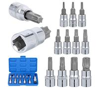 Knpwer 13 Pcs Coffret Clés à Douille Torx, T8 - T70 Jeu de Douilles à Embouts, Acier au Chrome Vanadium 1/4", 3/8" et 1/2" Drive