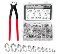 Knpwer 150 Pcs Colliers de Serrage à Oreille Unique,Acier Inoxydable 304,12 Tailles avec Anneaux de 6-33.1mm, Colliers de Serrage Simples,Collier de Serrage à Sertir Sans Palier