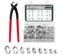 Knpwer 180 Pcs Colliers de Serrage à Oreille Unique,Acier Inoxydable 304,9 Tailles avec Anneaux de 6-25.6mm,Colliers de Serrage Simples,Collier de Serrage à Sertir Sans Palier