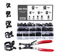 Knpwer 300 Pcs Clip à Ressort Tuyau Serre joints 10 Tailles Tuyaux Colliers de Clip à Ressort Tuyau Serrage Ajustable de Tailles 5-18mm,Avec une Pince à Collier de Serrage