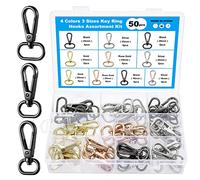 Knpwer 50 Pcs Clé de Crochets Anneaux,Porte Clés Pivotant,Crochets Mousquetons Pivotants,Crochets Pivotants en Métal 3 Tailles 16 mm 20 mm 25 mm