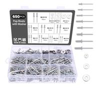 Knpwer 650 Pcs Rivets Aveugles en Acier inoxydable 304,8 Tailles Assortiment de Rivets Pop,Pop pour Métal