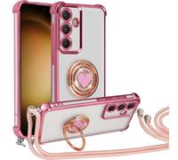 Knrlqim Coque avec Cordon pour Samsung Galaxy S23 5G 6.1",Mignonne Housse,Réglable Collier Lanière Téléphone Étui Lanyard Case Protection Compatible Cover avec Anneau de Support Coeur,Rose