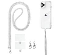 Knrlqim Cordon Telephone Portable Universelle avec 2 Patchs,Strass Scintillants Lot de Universal Chaine Telephone Portable Collier de Longe, Compatibles avec Plupart des Smartphones, Blanc