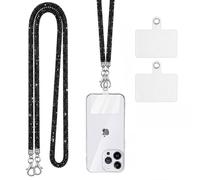 Knrlqim Cordon Telephone Portable Universelle avec 2 Patchs,Strass Scintillants Lot de Universal Chaine Telephone Portable Collier de Longe, Compatibles avec Plupart des Smartphones, Noir