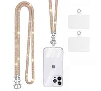 Knrlqim Cordon Telephone Portable Universelle avec 2 Patchs,Strass Scintillants Lot de Universal Chaine Telephone Portable Collier de Longe, Compatibles avec Plupart des Smartphones, Champagne Gold