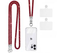 Knrlqim Cordon Telephone Portable Universelle avec 2 Patchs,Strass Scintillants Lot de Universal Chaine Telephone Portable Collier de Longe, Compatibles avec Plupart des Smartphones, Rouge