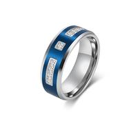 KnSam Bague Acier Inoxydable Argent Bleu 8MM, Bague Homme Bicolore Incrustée de Zirconium Fantaisie Taille 65