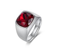 KnSam Bague Acier Inoxydable Argenté Large 14MM, Bague Chevalière Homme Carrée Incrustée de Strass Rouge Fantaisie Taille 57