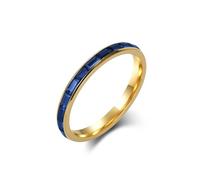 KnSam Bague Acier Inoxydable Femme Plaqué Or 2MM, Bague Demi Éternité Pavée de Zirconium Baguette Bleu Fantaisie Taille 52