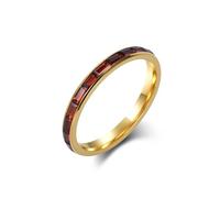 KnSam Bague Acier Inoxydable Femme Plaqué Or 2MM, Bague Demi Éternité Pavée de Zirconium Baguette Rouge Fantaisie Taille 57