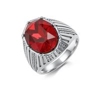 KnSam Bague Acier Inoxydable Homme Argenté Large 20MM, Bague Chevalière Cannelure Incrustée de Strass Rouge Fantaisie Taille 65