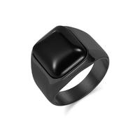 KnSam Bague Acier Inoxydable Homme Noir Large 17MM, Bague Chevalière Carrée Incrustée de Pierre Noire Taille 55