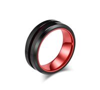 KnSam Bague Acier Inoxydable Homme Noir Rouge Cannelure 8MM, Bague Bicolore Biseautée Taille 62