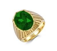 KnSam Bague Acier Inoxydable Homme Plaqué Or Large 20MM, Bague Chevalière Cannelure Incrustée de Strass Vert Fantaisie Taille 65