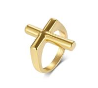 KnSam Bague Acier Inoxydable Plaqué Or 25MM, Bague Homme Croix Polie Taille 70