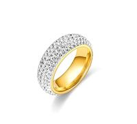 KnSam Bague Acier inoxydable Unisexe, Anneau Bombé Pavé 5 Rangs de Zirconium Doré Fantaisie Taille 70