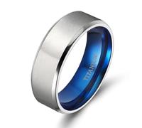 KnSam Bague Acier Titane Bleu Brossé 8MM Taille 55, Bague Homme Bicolore Biseauté Classique