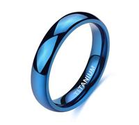 KnSam Bague Acier Titane Bleu Couple 4MM Taille 60, Bague Polie Courbe Unisexe Simple