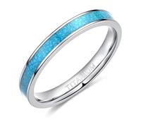 KnSam Bague Acier Titane Femme Argenté 3MM Taille 70, Bague Incrustée de Turquoise