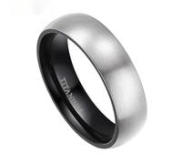 KnSam Bague Acier Titane Homme Noir Brossée 6MM Taille 60, Bague Bicolore Courbe