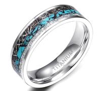 KnSam Bague Acier Tungstène 6MM Taille 51, Bague Couple Incrustée de Fil d'Argent Noir, Turquoise Broyée Fantaisie