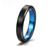KnSam Bague Acier Tungstène Couple Noir Bleu 4MM Taille 70, Bague Brossée Biseautée Unisexe Fantaisie