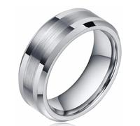 KnSam Bague Acier Tungstène Homme Argenté 8MM Taille 70, Anneau Brossé