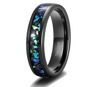 KnSam Bague Acier Tungstène Homme Noir 4MM Taille 56, Bague Incrustée de Opale Bleue Courbe Fantaisie
