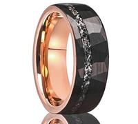 KnSam Bague Acier Tungstène Homme Noir Or Rose Incrustée de Texture Météorite, Anneau Martelé 8MM Fantaisie Taille 65