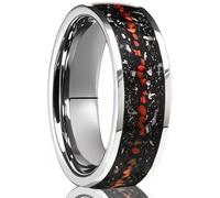 KnSam Bague Acier Tungstène Incrustée d'Opale Rouge Texture Météorite, Anneau Homme Noir 8MM Fantaisie Taille 55