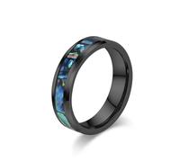 KnSam Bague Acier Tungstène Noir Cannelé 6MM, Bague Homme Incrustée de Motif Coquille d'Ormeau Fantaisie Taille 52