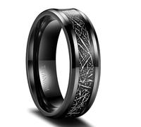 KnSam Bague Anneau Homme Noir Acier Titane 8MM Taille 58, Bague Texture Météorite Fantaisie