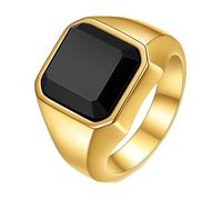 KnSam Bague Chevalière Carrée Homme, Doré Noir, Incrusté de Pierre Vintage, Taille 70, Bijou Acier Inoxydable