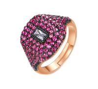 KnSam Bague Cocktail Réglable Femme Plaqué Or Rose Orné de Zirconium Rose Rouge, Bague Fantaisie