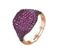 KnSam Bague Cocktail Réglable Plaqué Or Rose Orné de Zirconium Rose Rouge, Bague Fantaisie Femme