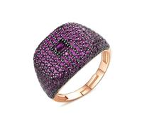 KnSam Bague Cocktail Reglable Plaqué Or Rose Orné de Zirconium Rose Rouge, Bague Femme Style Doux et Cool