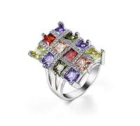 KnSam Bague Cocktail Zircone Multicolore Femme Vintage Anneau Plaqué Argent Taille 70