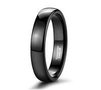 KnSam Bague Couple Noir Acier Tungstène 4MM Taille 58, Bague Polie Courbe Unisexe Classique