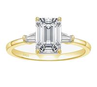KnSam Bague en Argent 925 Plaqué Or Trois Pierres Taille 60, Bague Fiançailles Femme Incrustée de Zirconium Rectangulaire 3ct,7x9mm Fantaisie