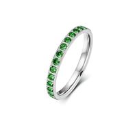 KnSam Bague Éternité Acier Inoxydable Argenté 3MM, Bague Empilable Femme Incrustée de Zirconium Vert Fantaisie Taille 52