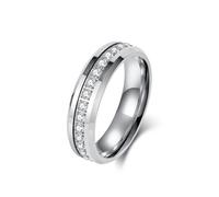 KnSam Bague Éternité Rail Homme Acier Tungstène Argenté 6MM, Bague Incrustée de Zirconium Taille 70