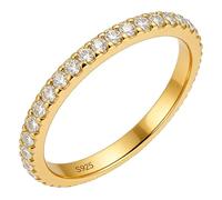 KnSam Bague Éternité Rang 925 Argent Femme Plaqué Or Taille 55, Bague Empilable Incrusté de Zirconium Rond Fantaisie